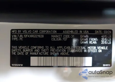 2024 Volvo S60 B5 Core Dark Theme from USA, damaged, VIN 7JRL12FKXRG321628